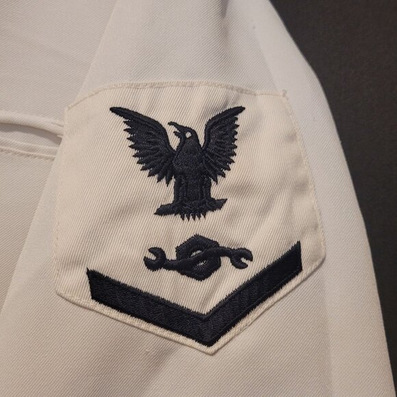 Vintage US Navy Enlisted Dress Jumper Cracker Jack White 42R Patches NMCB 5 - Picture 8 of 11